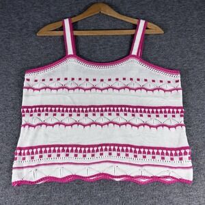 Women's Knit Crochet Crop Top Size XL Boho Festival Hot Pink And White Country